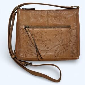 Frye Hadley Embroidered Leather Crossbody Bag Purse Brown